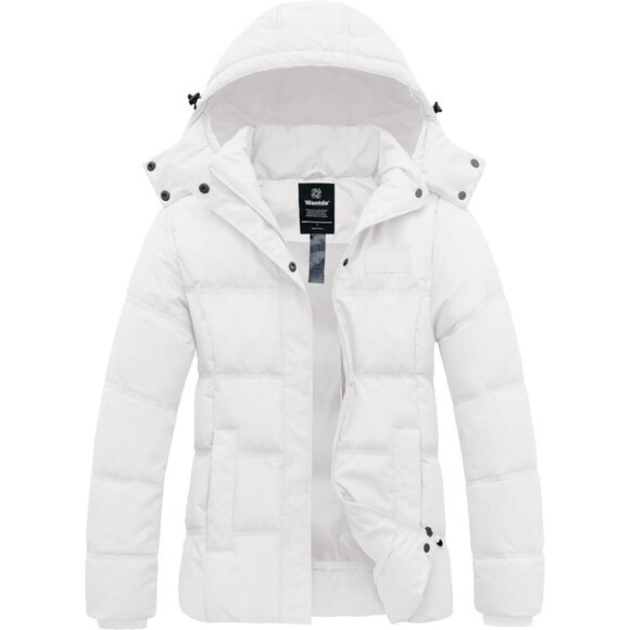 Women's Light Beige Quilted Puffer Hooded Jacket Coat Thicken Warm Winter